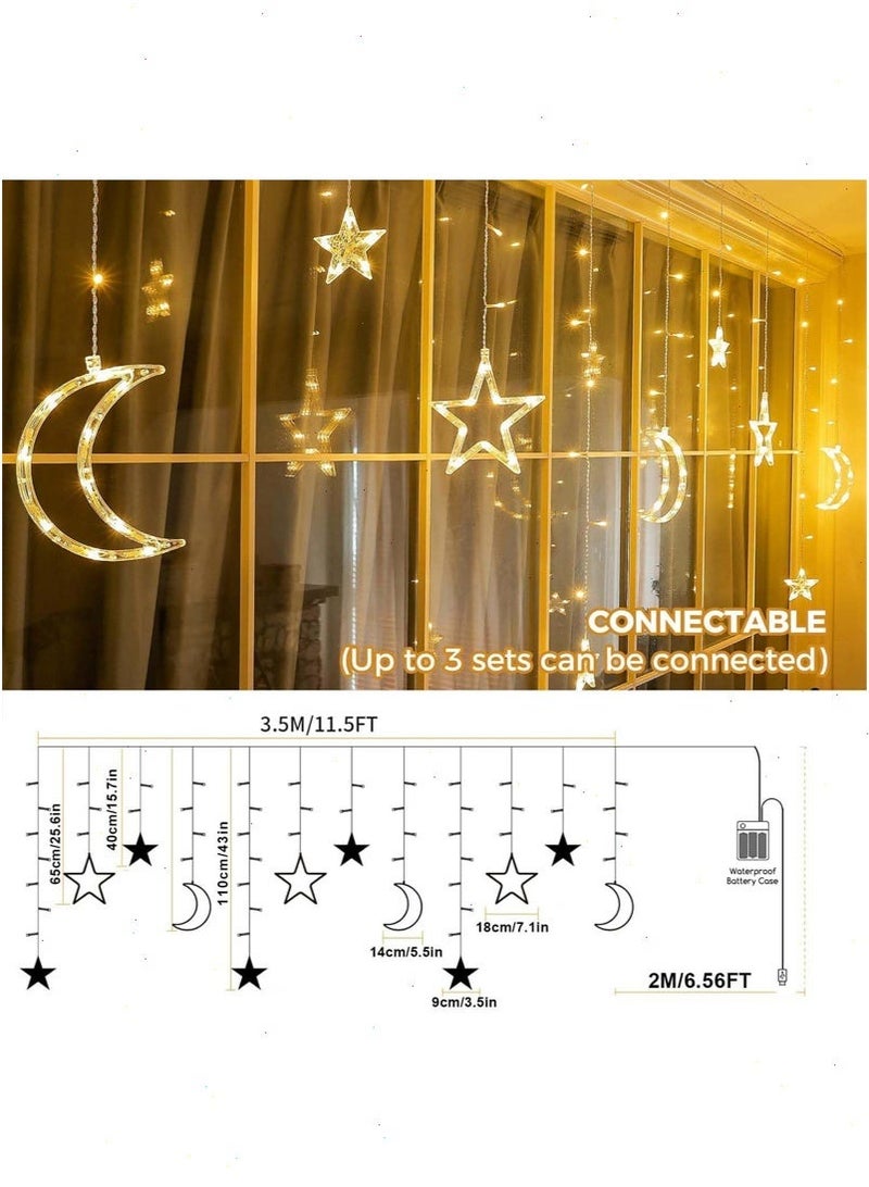 أضواء زينة رمضان، سلسلة أضواء LED على شكل نجوم وقمر بطول 2 متر مع 12 مصباحًا، صندوق بطارية وكابل USB وجهاز تحكم عن بعد، مثالية للشرفة وغرفة النوم وغرفة الطعام وغرفة المعيشة وأضواء رمضان الخارجية - Image 3